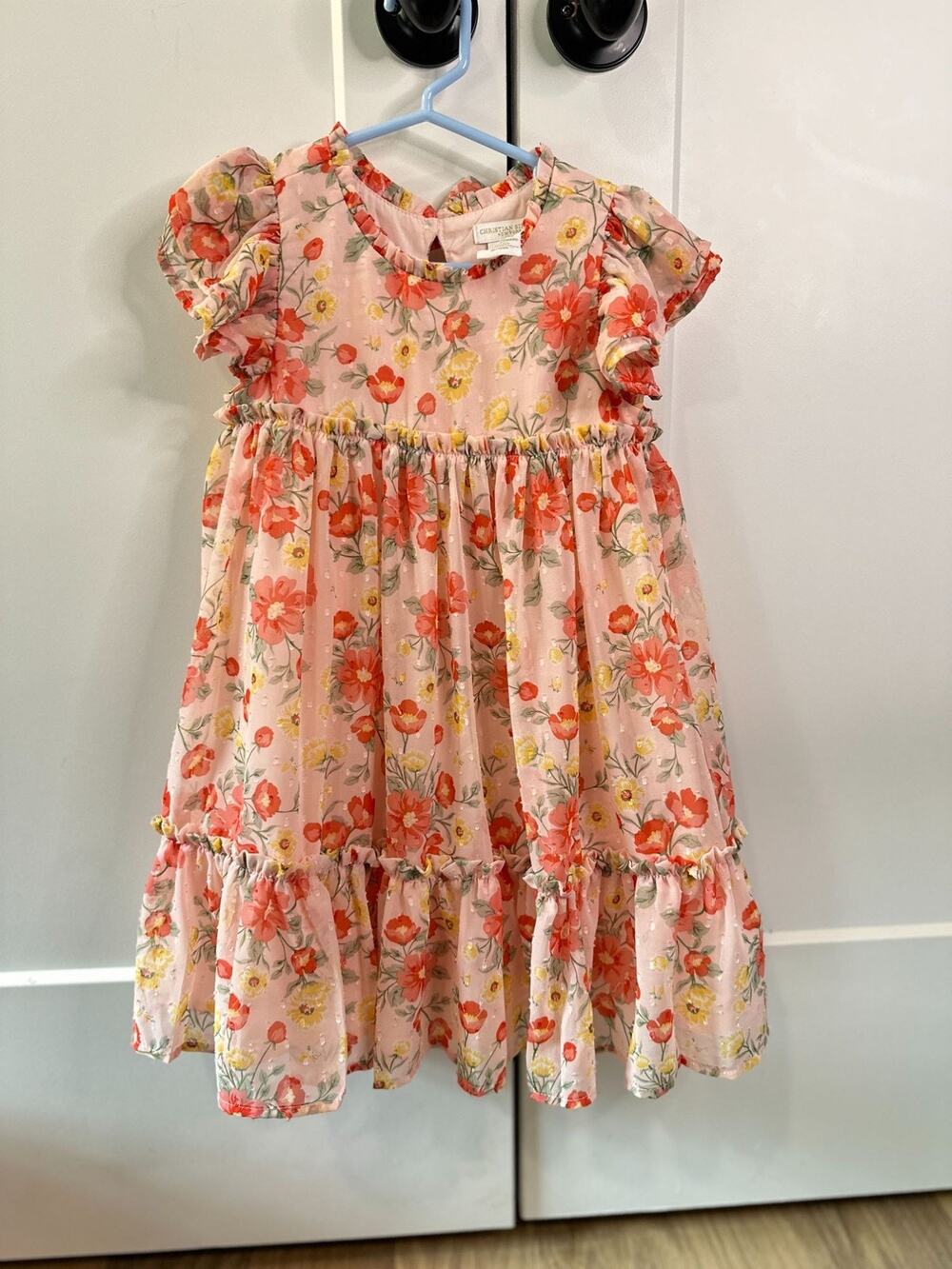 Christian Siriano Girls Floral Ruffle Sleeve Dress Pink/Red/Yellow Tiered Skirt